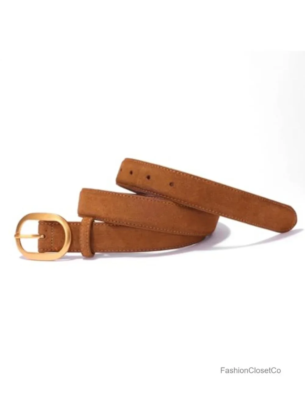 Genuine Suede Leather Wide Belt with Gold-Tone Buckle